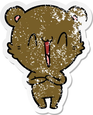 Bir insan tarafından çizilmiş mutlu ayı karikatürünün sıkıntılı çıkartması.