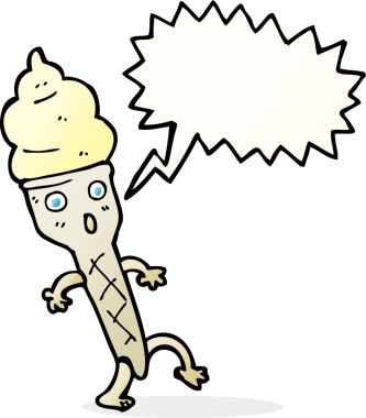 Bir insan tarafından çizilmiş konuşma balonlu çizgi film dondurması.