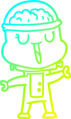 Bir insan tarafından çizilen mutlu çizgi film robotunun soğuk gradyan çizimi.