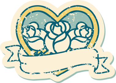 Bir insanın çizdiği çiçekli kalp ve pankartın sembolik dövmeli resmi.