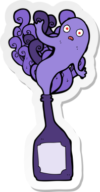 Şişede bir insan tarafından çizilmiş hayalet karikatürü.