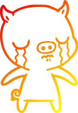 Bir insan tarafından çizilmiş, ağlayan bir domuzun sıcak çizgi çizimi.