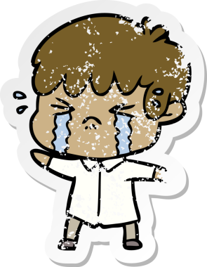 Bir insan tarafından çizilmiş, ağlayan bir çizgi film çocuğunun sıkıntılı çıkartması.