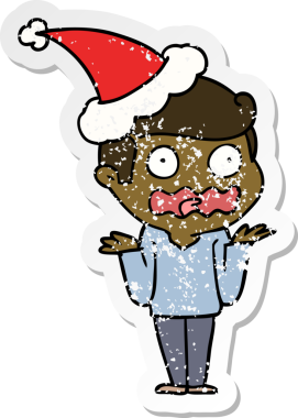 Bir insanın çizdiği Noel Baba şapkasıyla strese girmiş bir adamın el çizimi karikatürü.