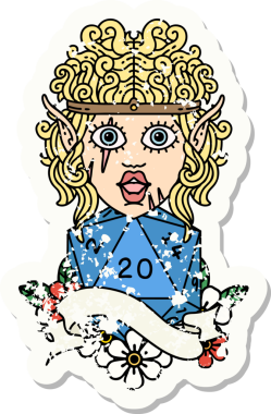 Bir insan tarafından çizilmiş doğal yirmilik zarlı barbar bir elf stickerı.