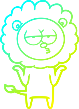 Bir insan tarafından çizilen ve canı sıkılan bir aslanın soğuk çizgi çizimi.