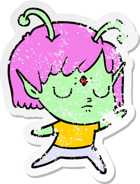 Bir insan tarafından çizilmiş uzaylı bir kızın sıkıntılı çıkartması.