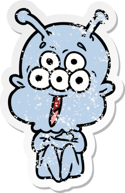 Bir insan tarafından çizilmiş mutlu çizgi film uzaylısının sıkıntılı çıkartması.