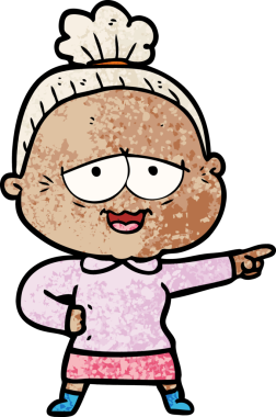 Bir insan tarafından çizilmiş mutlu yaşlı kadın çizgi filmi.