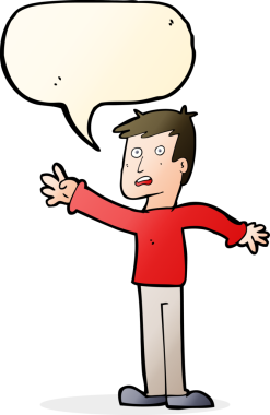 Bir insan tarafından çizilen konuşma baloncuğuyla ulaşan endişeli bir adam.