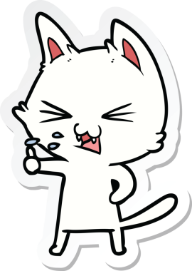 Bir insan tarafından çizilmiş çizgi film kedisinin çıkartması.