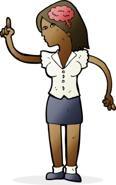 Bir insan tarafından çizilmiş zeki bir fikri olan çizgi film kadını.