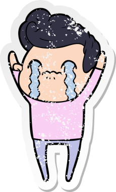 Bir insan tarafından çizilmiş ağlayan bir karikatürcünün sıkıntılı çıkartması.