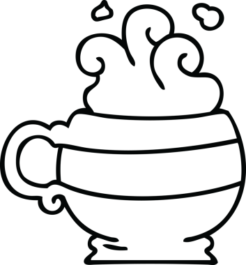 Bir insan tarafından çizilen garip çizgi film sıcak içeceği çiziyor.