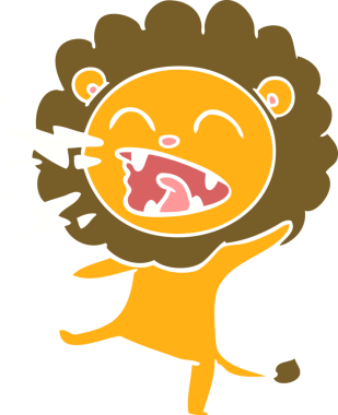 Düz renkli karikatür kükreyen aslan bir insan tarafından çizilmiş.