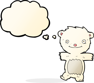 Bir insan tarafından çizilmiş düşünce baloncuklu kutup ayısı yavrusu.