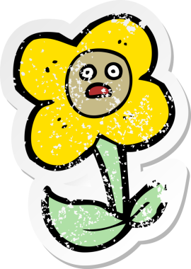 Bir insan tarafından çizilmiş bir karikatür çiçeğinin gerilmiş yapıştırması.