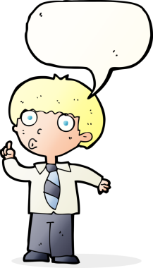 Bir insan tarafından çizilmiş konuşma balonuyla ilgili soru soran çizgi film çocuğu.