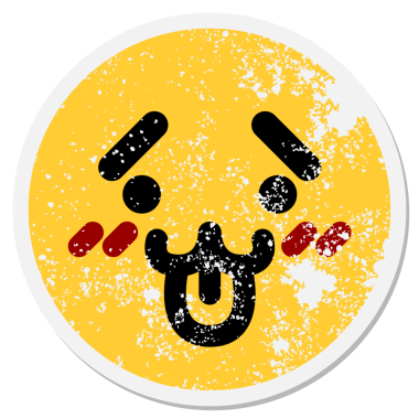 Yüzü kızaran sevimli hayvan yüzlü bir insan tarafından çizilmiş dairesel çıkartma.