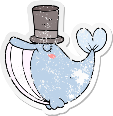 Bir insan tarafından çizilmiş silindir şapkalı bir balinanın sıkıntılı çıkartması.