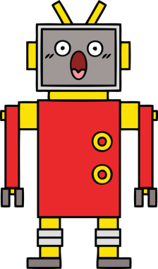 Bir insan tarafından çizilmiş sevimli bir robot karikatürü.