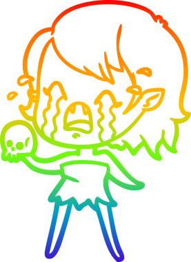 Gökkuşağı gradyan çizimi bir insan tarafından çizilmiş ağlayan vampir kız çizgi