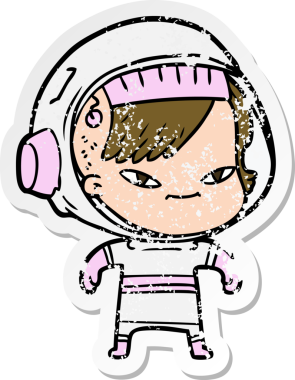 Bir insan tarafından çizilmiş karikatür astronot kadının sıkıntılı çıkartması.