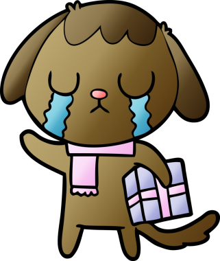 Bir insan tarafından çizilmiş şirin bir çizgi film köpeği ağlıyor.