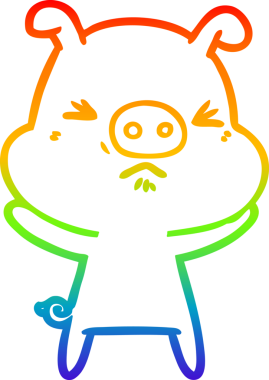 Bir insan tarafından çizilmiş kızgın bir domuzun gökkuşağı gradyan çizimi