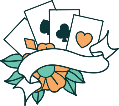 Bir insan tarafından çizilmiş kartların ve pankartın ikonik dövme şekli