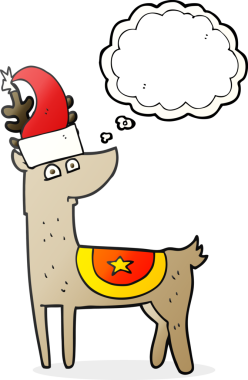 Bir insan tarafından çizilmiş yılbaşı şapkası takan serbest çizim baloncuk renkli ren geyiği.