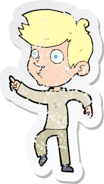 Bir insan tarafından çizilen çizgi film karakterinin gerilimli retro çıkartması.