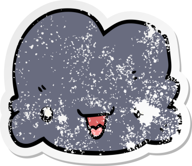 Bir insan tarafından çizilmiş küçük mutlu bir bulutun sıkıntılı çıkartması.