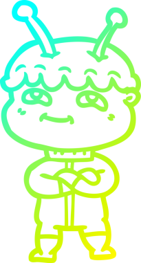 Bir insan tarafından çizilmiş dost canlısı bir uzay adamının soğuk çizgi çizimi.