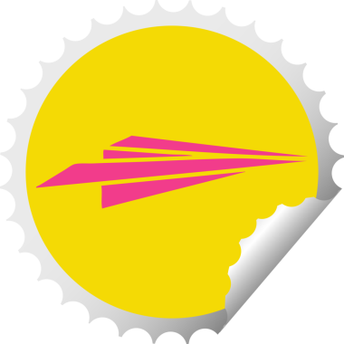 Bir insan tarafından çizilmiş kağıttan bir uçağın dairesel soyma etiketi.