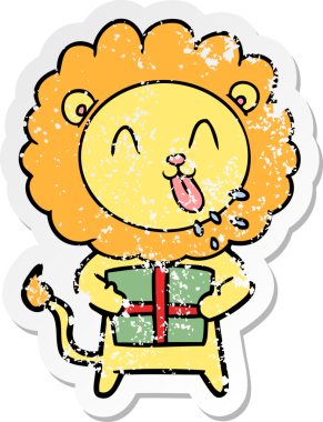 Bir insan tarafından çizilmiş mutlu çizgi film aslanının sıkıntılı çıkartması.