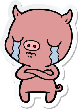 Bir insan tarafından çizilmiş, ağlayan bir domuzun çıkartması.