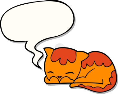 Bir insan tarafından çizilmiş konuşma kabarcığı çıkartmasıyla uyuyan çizgi film kedisi.