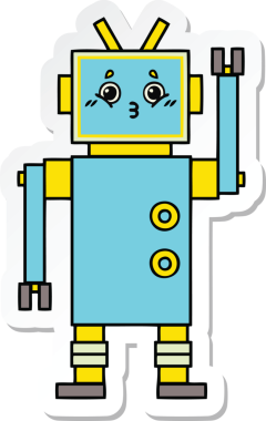 Bir insan tarafından çizilmiş şirin çizgi film robotunun çıkartması.