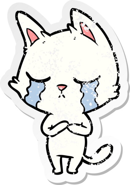 Bir insan tarafından çizilmiş ağlayan bir çizgi film kedisinin sıkıntılı çıkartması.