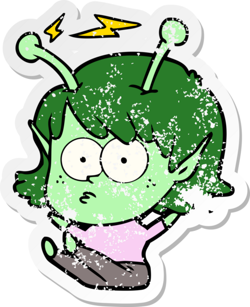 Bir insan tarafından çizilmiş uzaylı bir kızın sıkıntılı çıkartması.