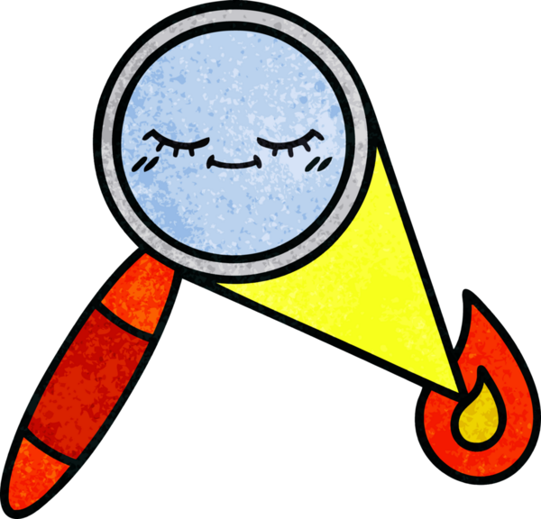 Bir insan tarafından çizilmiş bir büyüteçin retro grunge desen karikatürü