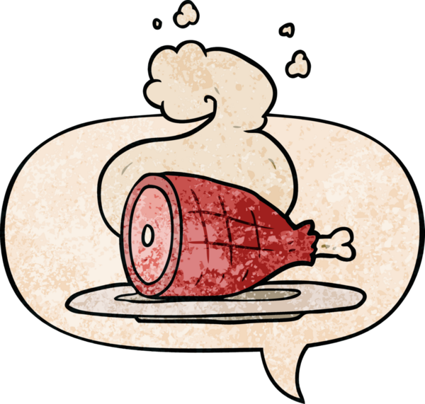 bir insan tarafından çizilmiş, eski moda konuşma baloncuğu ile pişirilmiş et.