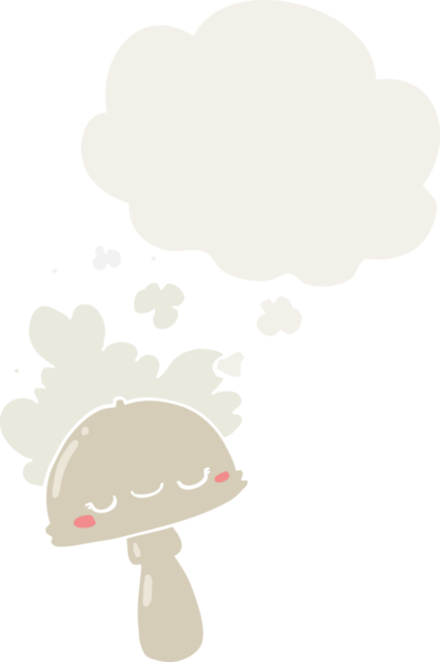 Düşünce baloncuğu insan tarafından çizilmiş komik bulutlu karikatür mantarı.