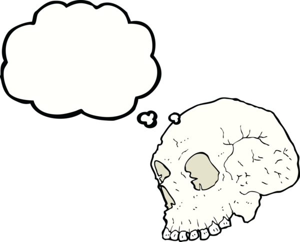 Bir insan tarafından çizilmiş düşünce baloncuklu kafatası çizimi