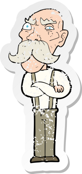 Bir insan tarafından çizilmiş kızgın yaşlı bir adamın gerilmiş çıkartması.