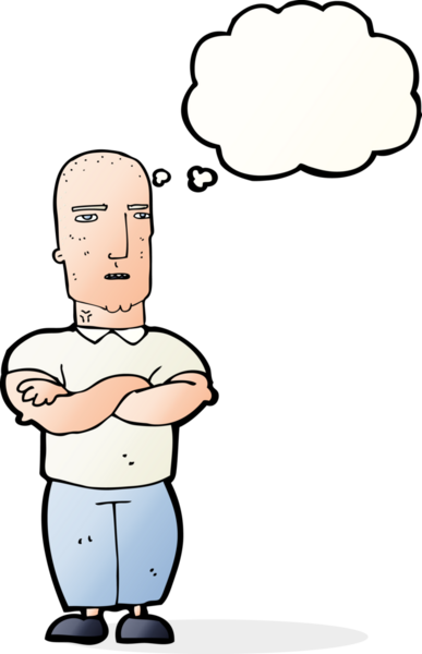 Bir insan tarafından çizilen düşünce baloncuğuyla kel bir adamı sinirlendiren çizgi film.