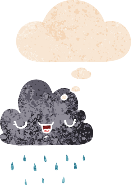 Düşünce baloncuklu çizgi film fırtına bulutu grunge sıkıntılı retro dokuma tarzı bir insan tarafından çizilmiş