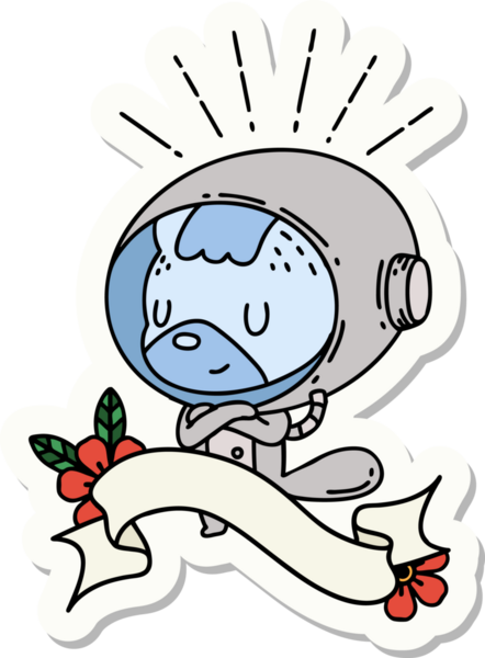 Bir insan tarafından çizilmiş astronot kıyafetli dövme stili bir hayvanın çıkartması.