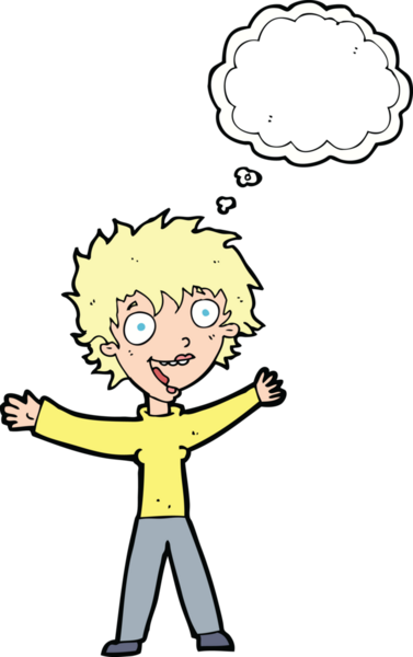 Bir insan tarafından çizilmiş düşünce baloncuğu olan heyecanlı bir kadın.